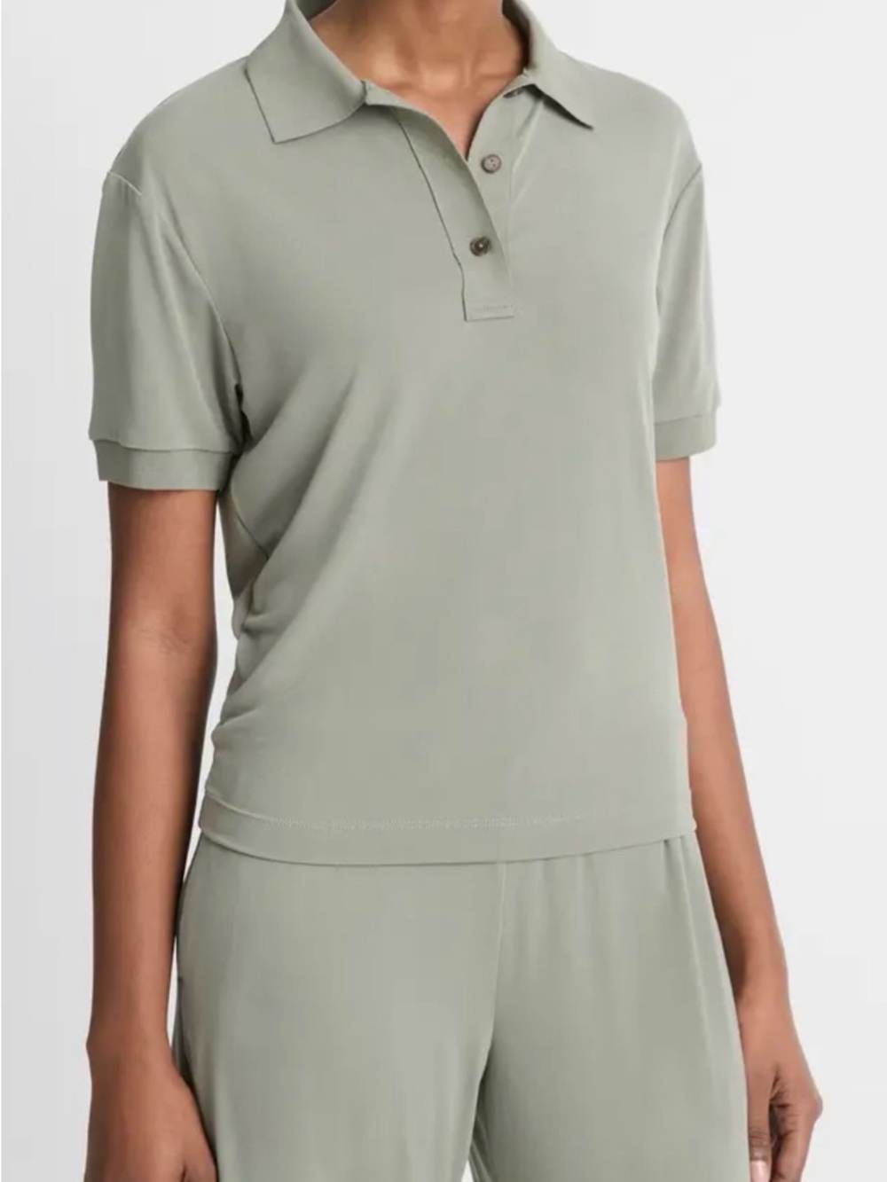 Vince Short-Sleeve Button-Down Polo in Sage Green